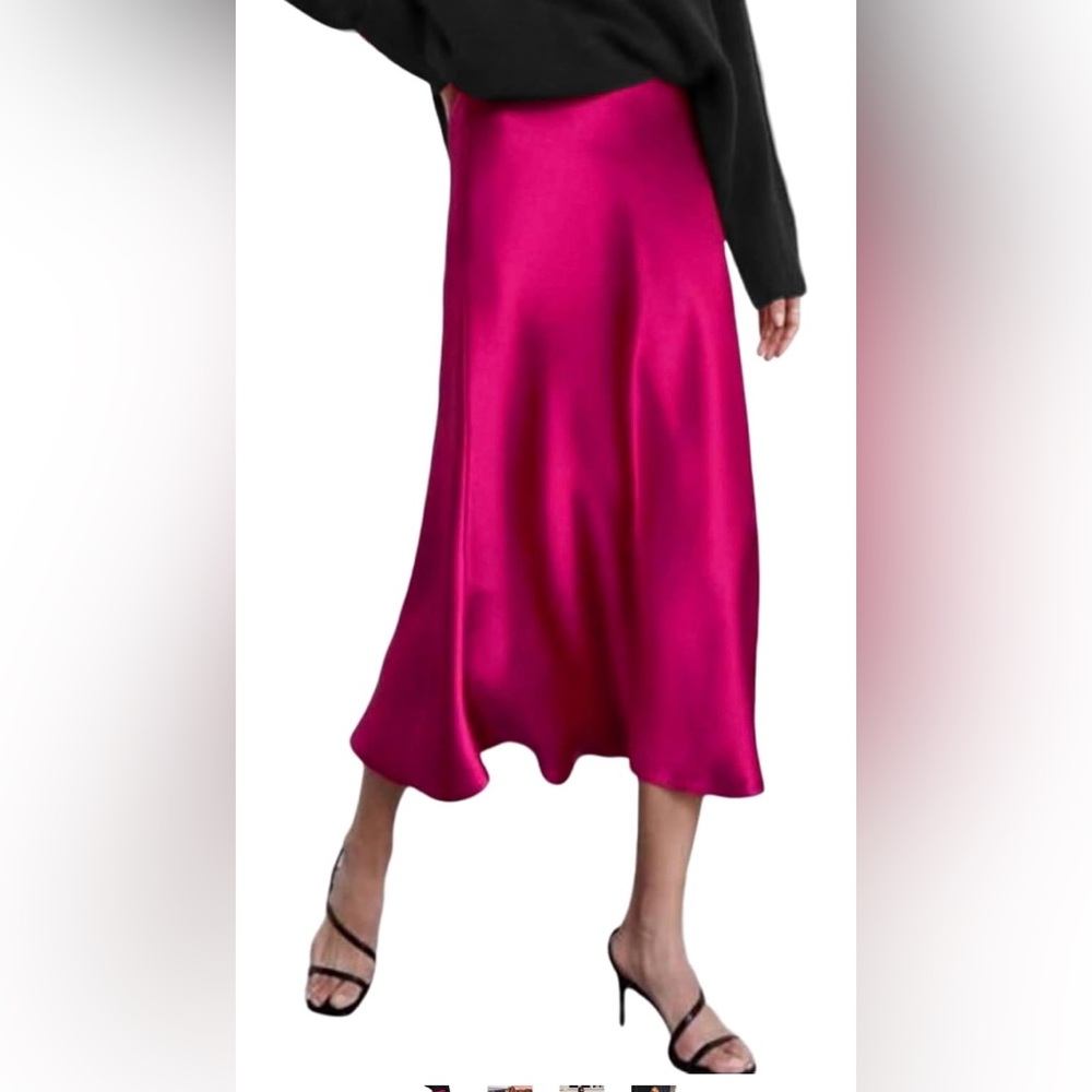 Zeagoo Rose Satin High Waist Midi Skirt